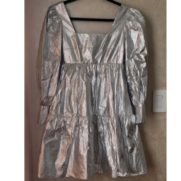 RACHEL ANTONOFF CHRISTA METALLIC SILVER DRESS - Picture 5 of 10